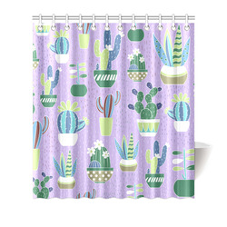 Cactus Pattern Green Blue Purple Shower Curtain 66"x72"
