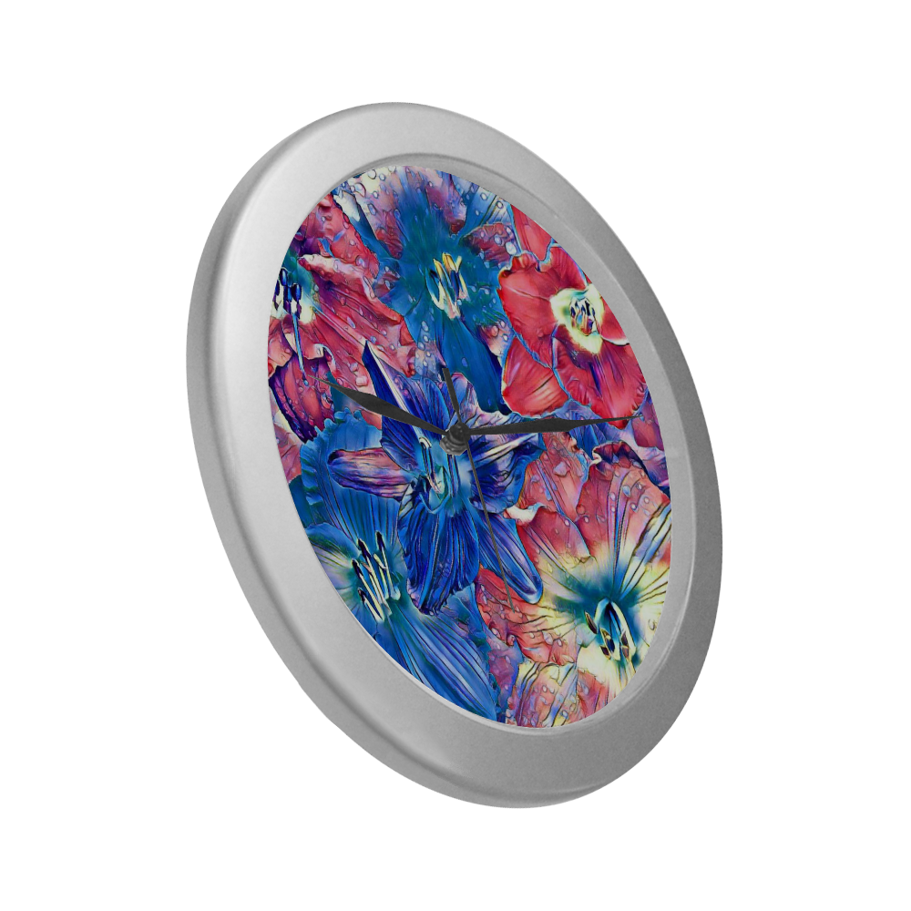 wonderful floral 22C  by FeelGood Silver Color Wall Clock