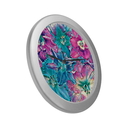 wonderful floral 22B  by FeelGood Silver Color Wall Clock