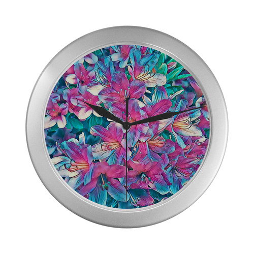 wonderful floral 25A  by FeelGood Silver Color Wall Clock
