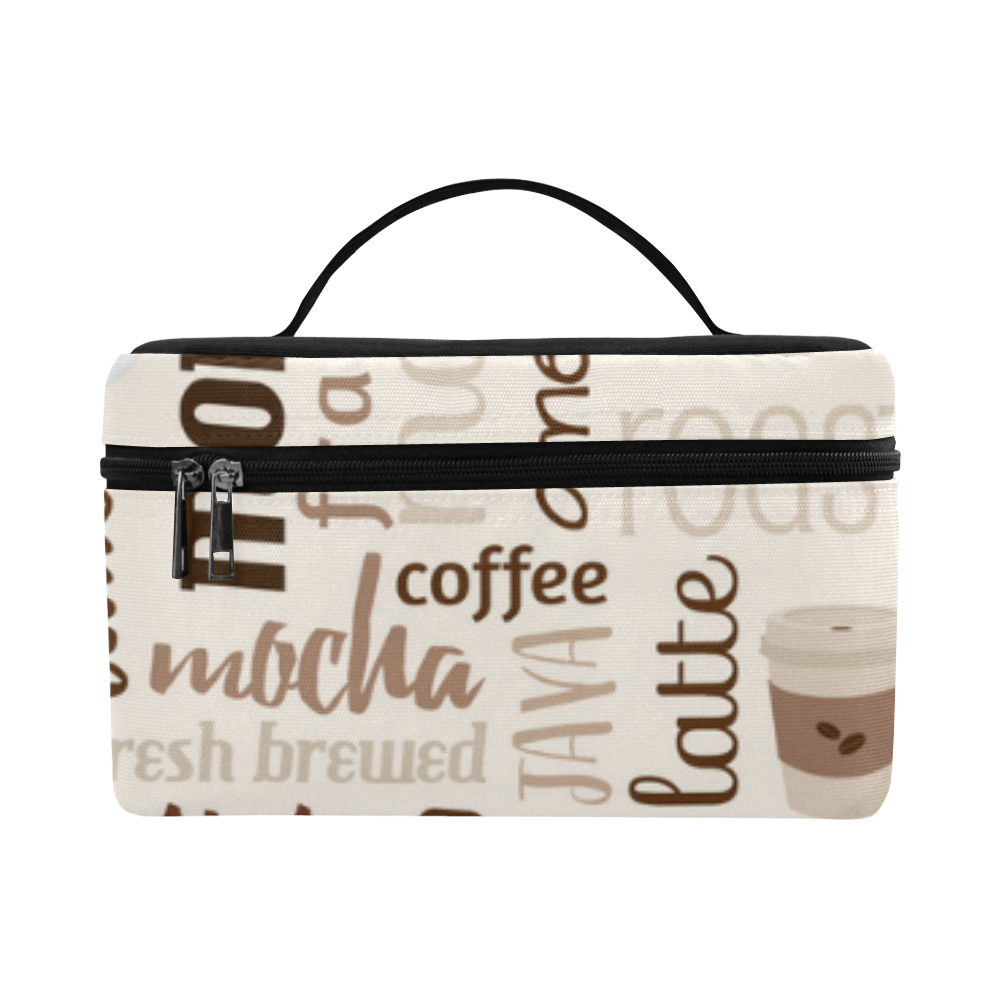 Cream, Beige, Chocolate, Coffee, Cappuccino, Latte, Words Pattern. Cosmetic Bag/Large (Model 1658)