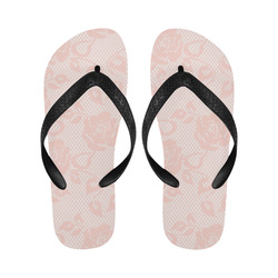 Pink Roses, Rose Flowers, Lace Effect, Floral Pattern Flip Flops for Men/Women (Model 040)