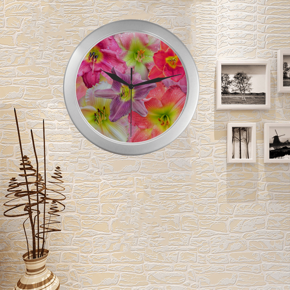 wonderful floral 22A  by FeelGood Silver Color Wall Clock