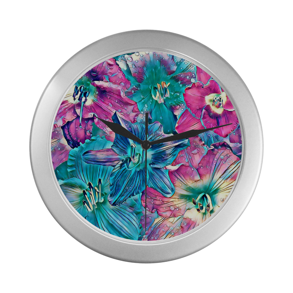 wonderful floral 22B  by FeelGood Silver Color Wall Clock