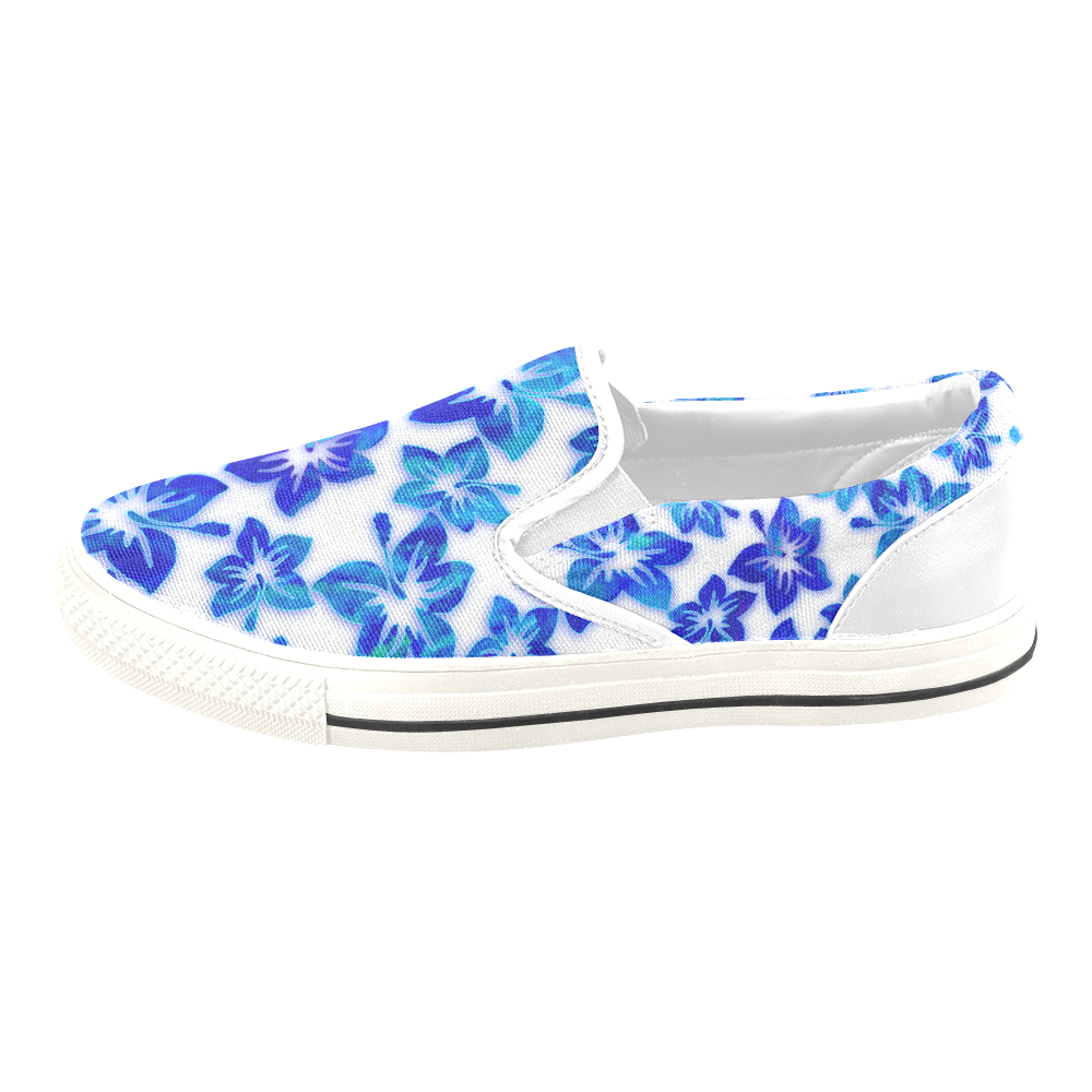 blue hibiscus Slip-on Canvas Shoes for Kid (Model 019)