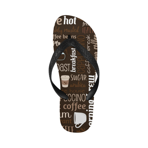 Brown, Chocolate, Coffee, Cappuccino, Latte, Words Pattern. Flip Flops for Men/Women (Model 040)
