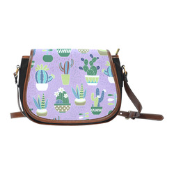 Cactus Pattern Green Blue Purple Saddle Bag/Small (Model 1649)(Flap Customization)