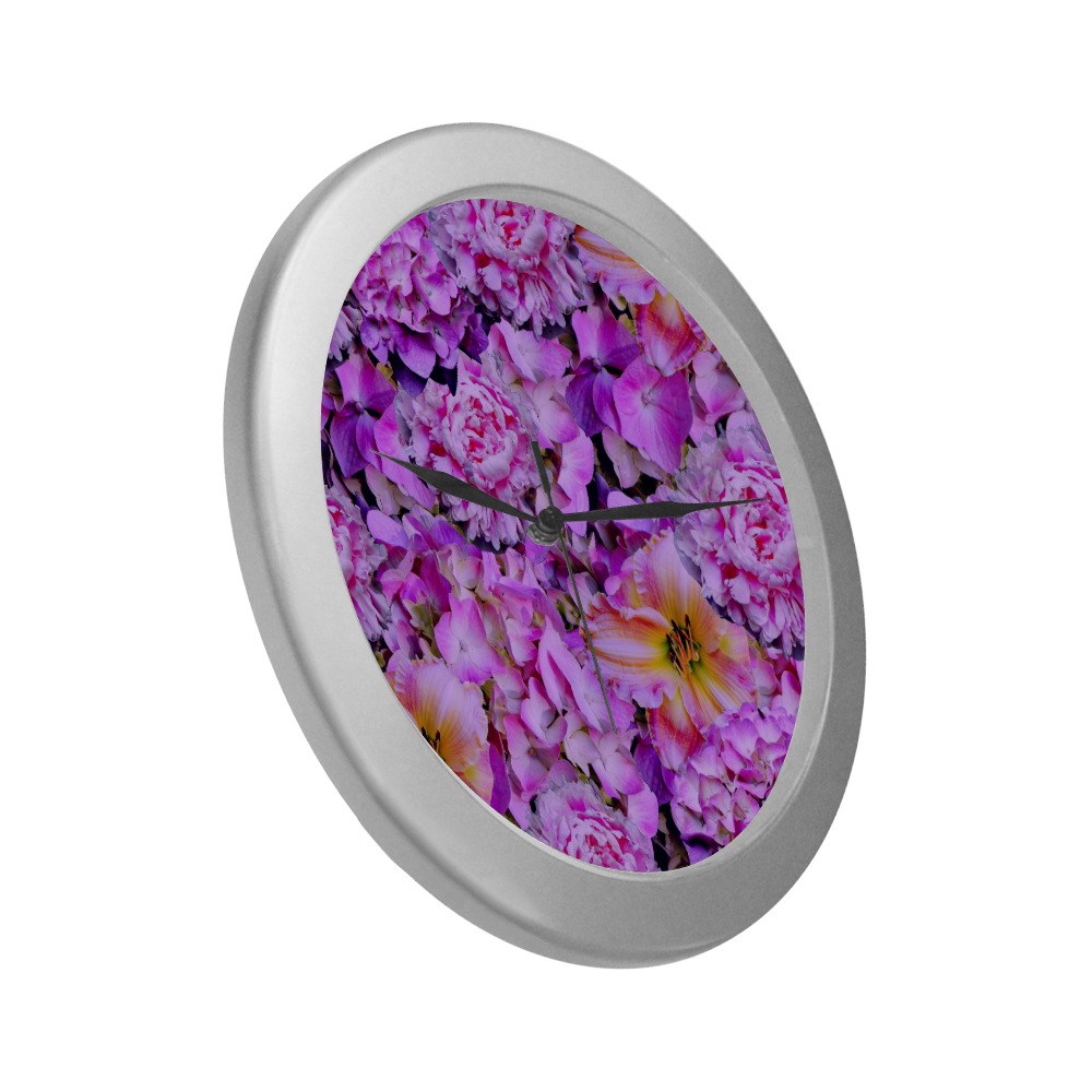 wonderful floral 24  by FeelGood Silver Color Wall Clock