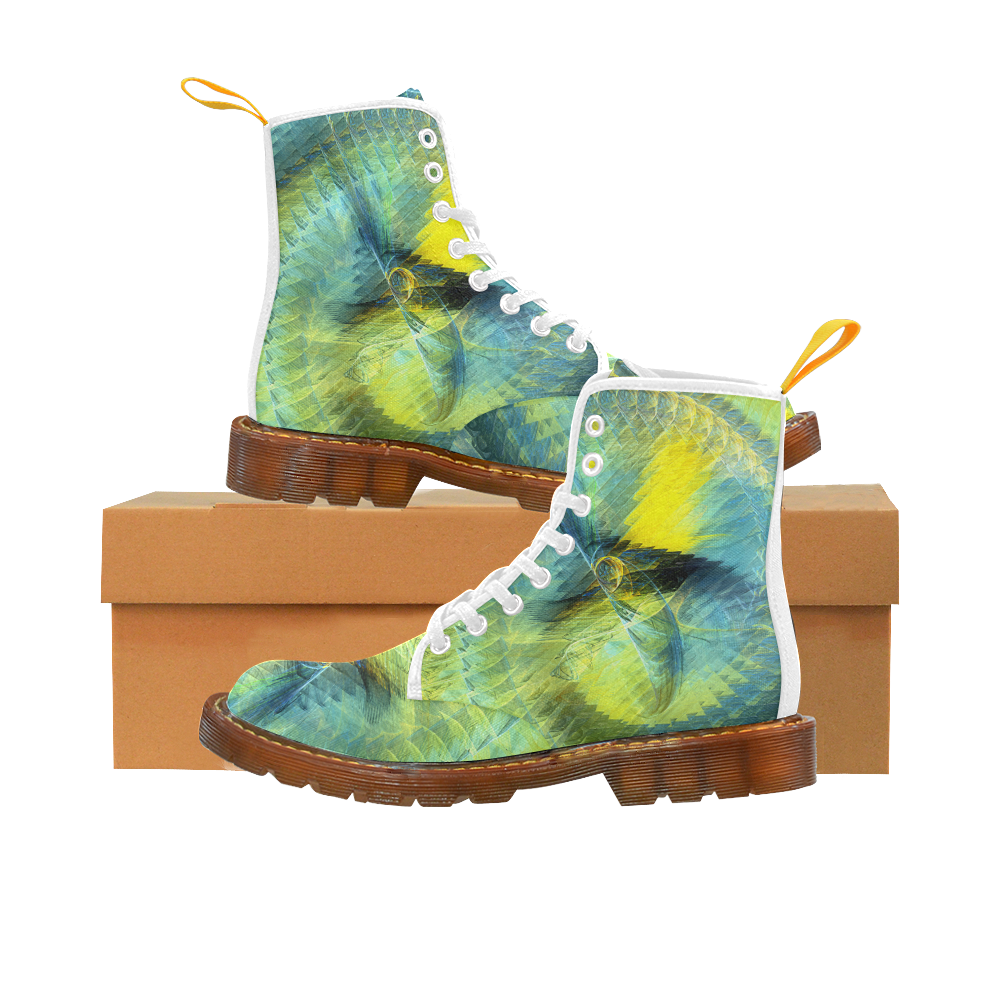 Light Blue Yellow Abstract Fractal Martin Boots For Women Model 1203H