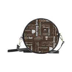 Brown, Chocolate, Coffee, Cappuccino, Latte, Words Pattern. Round Sling Bag (Model 1647)