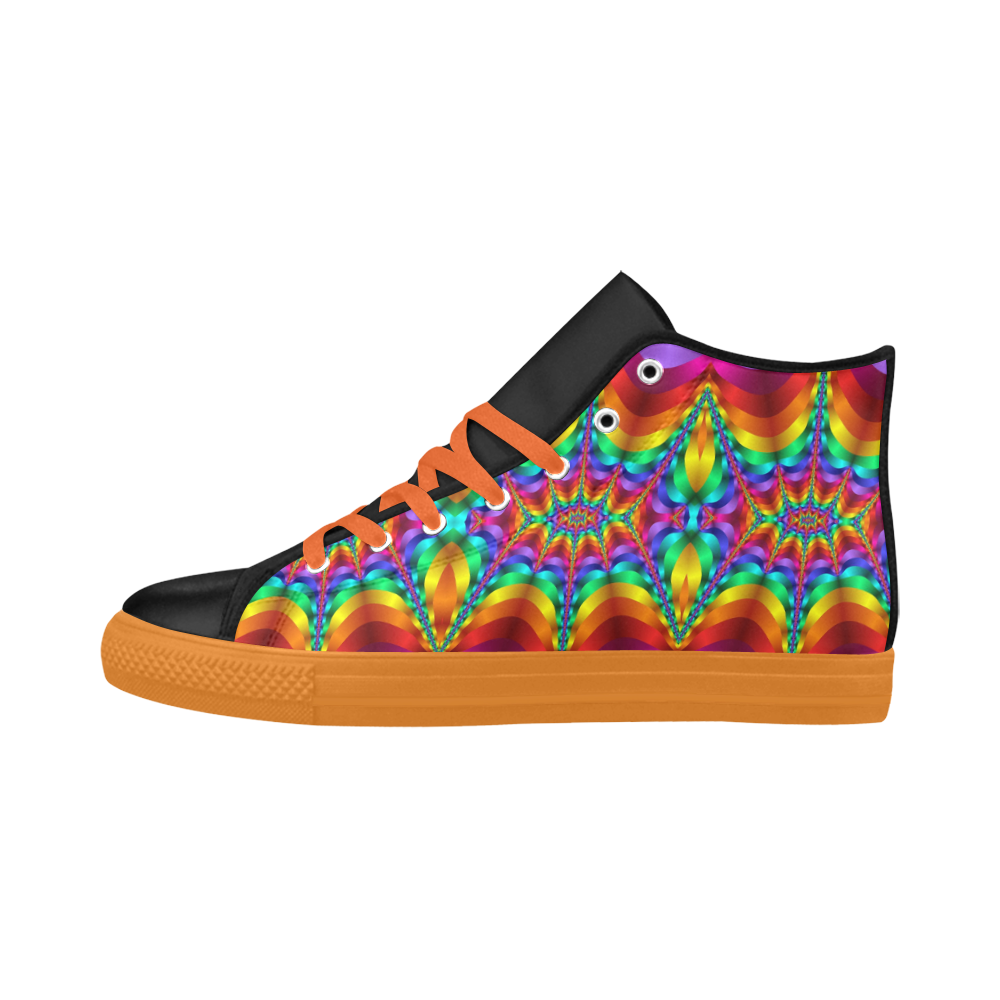 Rainbow Colored Light Waves Heartbeat Fractal Aquila High Top Microfiber Leather Women's Shoes/Large Size (Model 032)