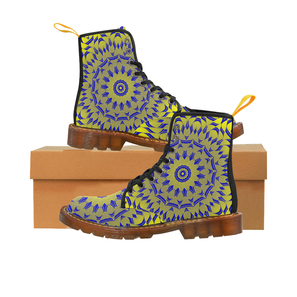 Yellow Blue Gold Mandala Martin Boots For Women Model 1203H