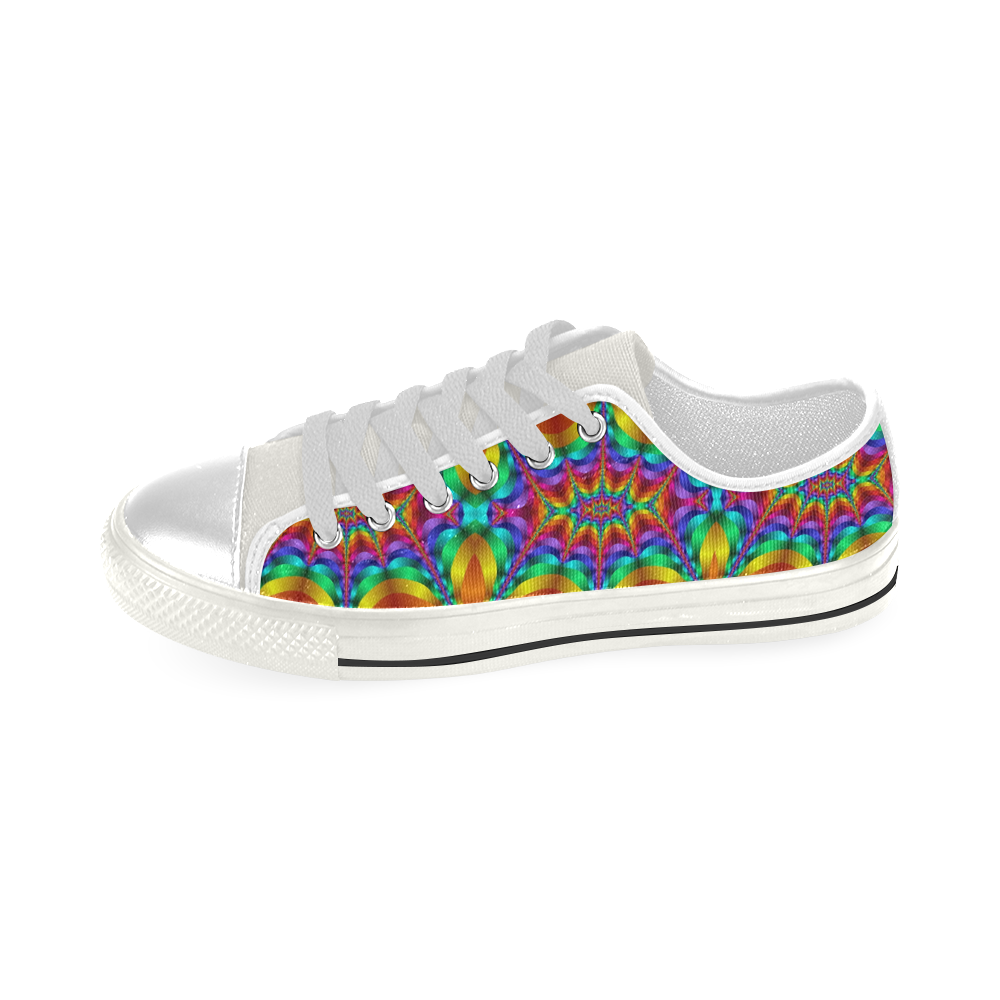 Rainbow Colored Light Waves Heartbeat Fractal Low Top Canvas Shoes for Kid (Model 018)