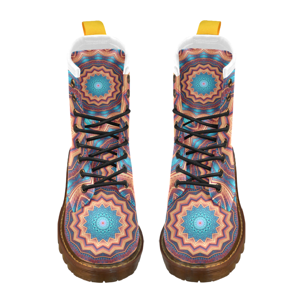 Blue Feather Mandala High Grade PU Leather Martin Boots For Women Model 402H