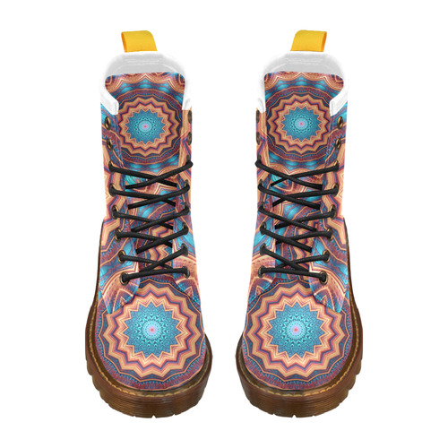 Blue Feather Mandala High Grade PU Leather Martin Boots For Women Model 402H