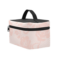 Pink Roses, Rose Flowers, Lace Effect, Floral Pattern Cosmetic Bag/Large (Model 1658)