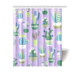 Cactus Pattern Green Blue Purple Shower Curtain 60"x72"