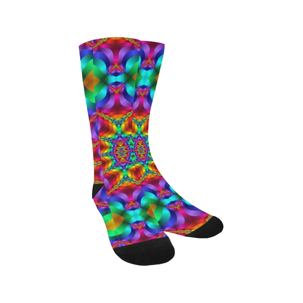 Rainbow Colored Light Waves Heartbeat Fractal Trouser Socks