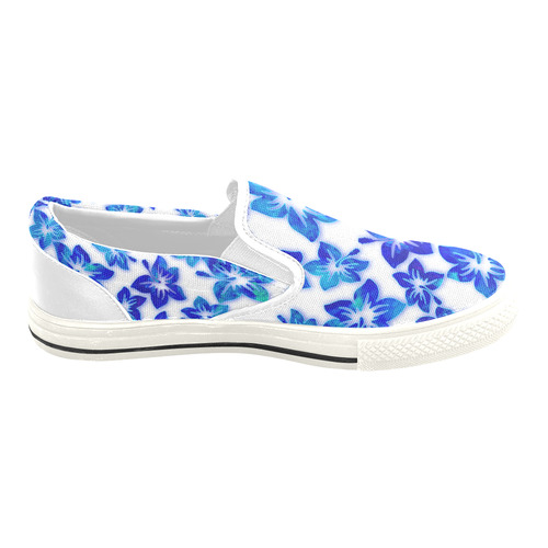 blue hibiscus Slip-on Canvas Shoes for Kid (Model 019)