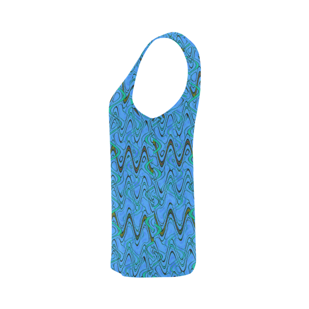 Blue Green and Black Waves All Over Print Tank Top for Women (Model T43)
