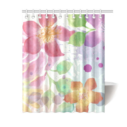 Watercolor Splash Red Green Floral Pattern Shower Curtain 60"x72"