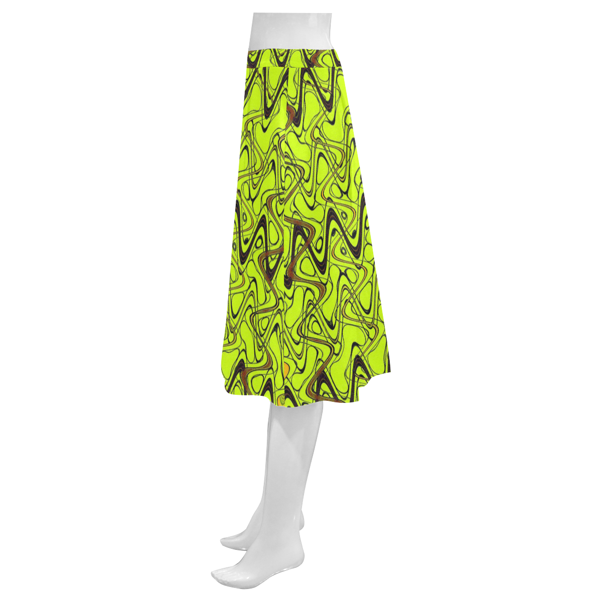 Yellow and Black Waves Mnemosyne Women's Crepe Skirt (Model D16)