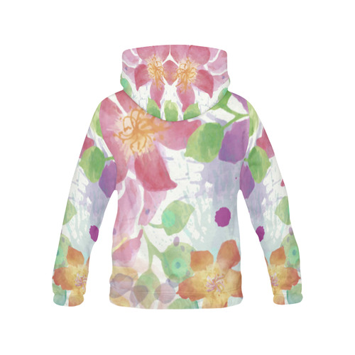Watercolor Splash Red Green Floral Pattern All Over Print Hoodie for Women (USA Size) (Model H13)