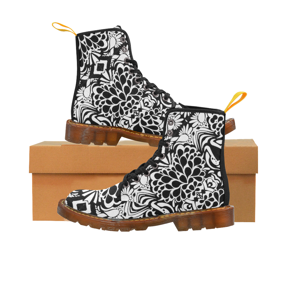 70s Wall Paper Black and White Martin Boots For Women Model 1203H