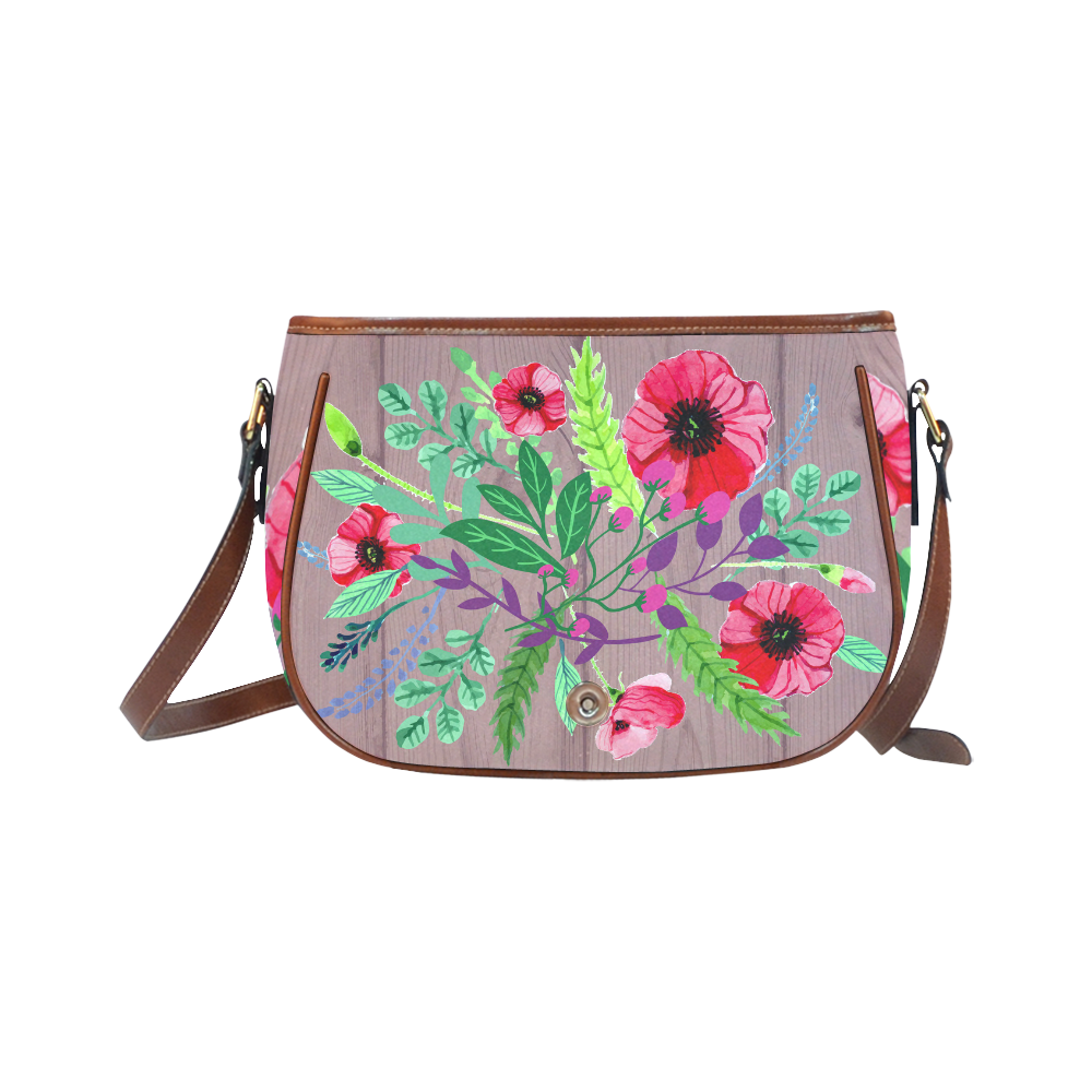 Rustic Watercolor Floral Red Poppies Saddle Bag/Large (Model 1649)