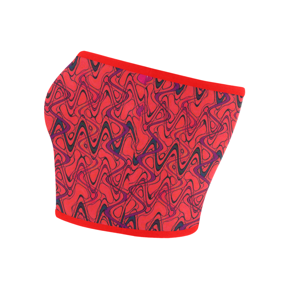 Red and Black Waves Bandeau Top