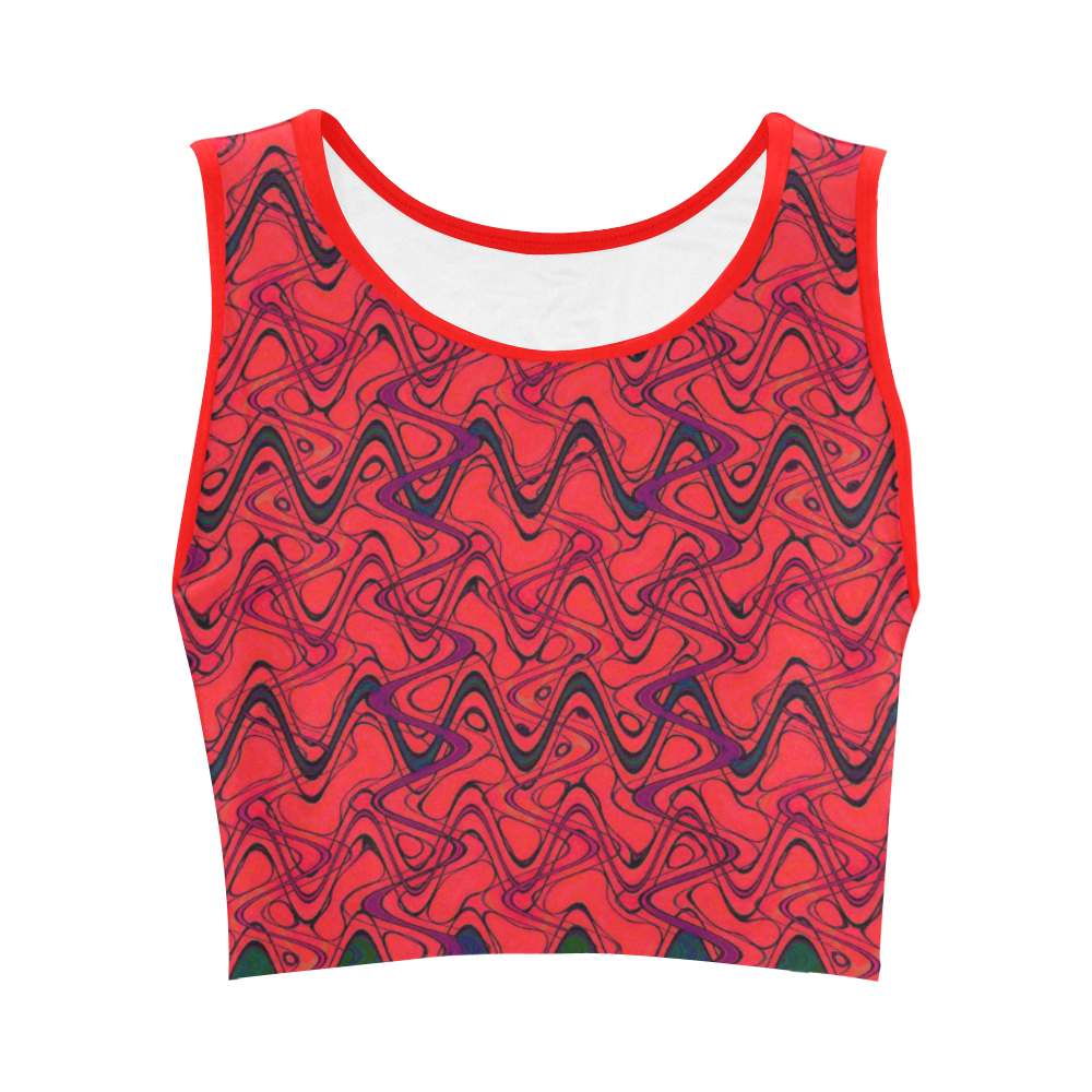 Red and Black Waves Women's Crop Top (Model T42)