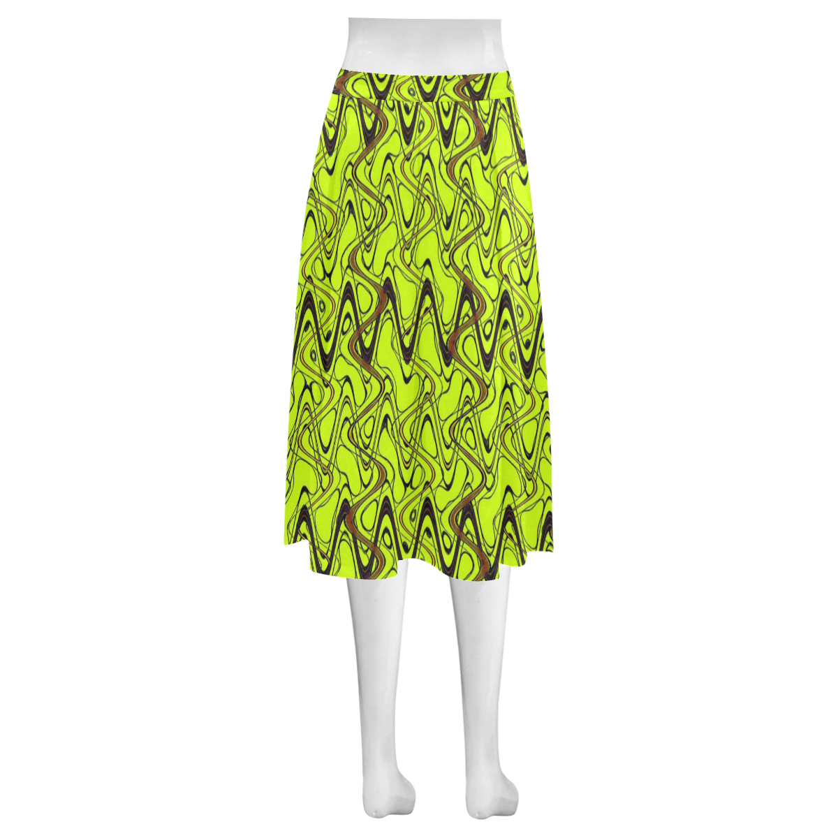 Yellow and Black Waves Mnemosyne Women's Crepe Skirt (Model D16)