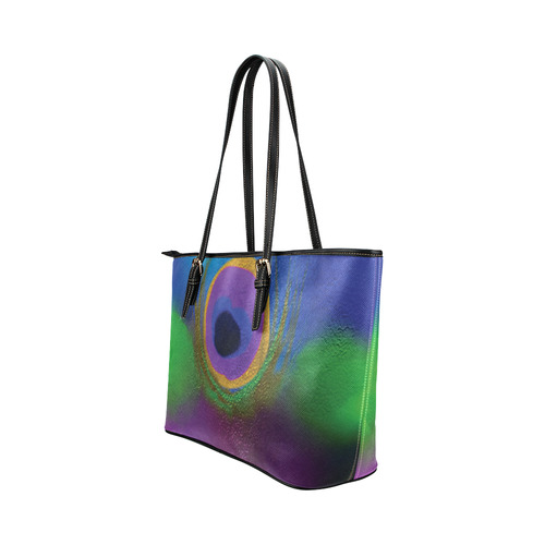 PEACOCK ABSTRACT ONE PANEL LARGE Leather Tote Bag/Large (Model 1651)