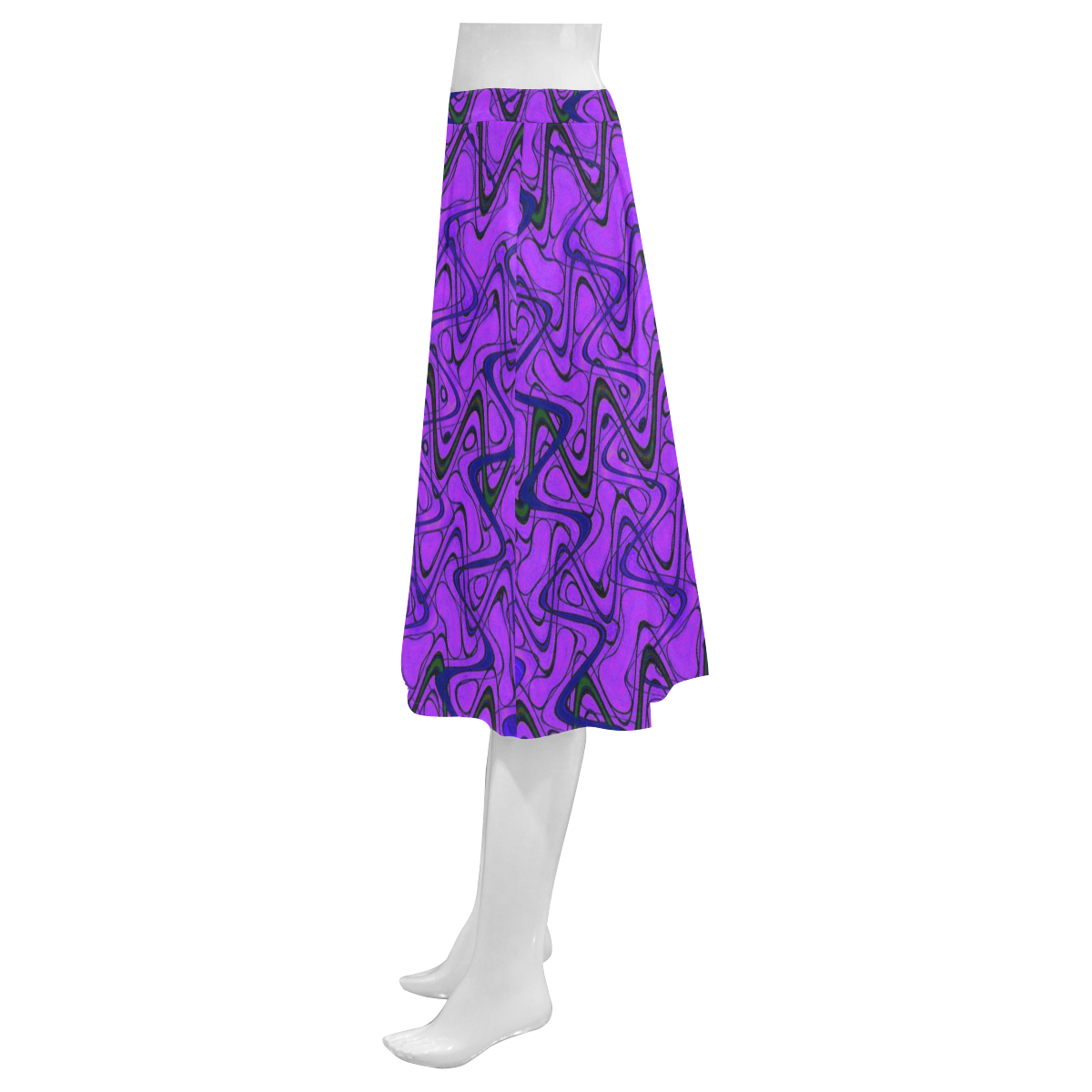 Purple and Black Waves Mnemosyne Women's Crepe Skirt (Model D16)