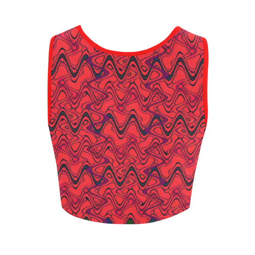 Red and Black Waves Women's Crop Top (Model T42)