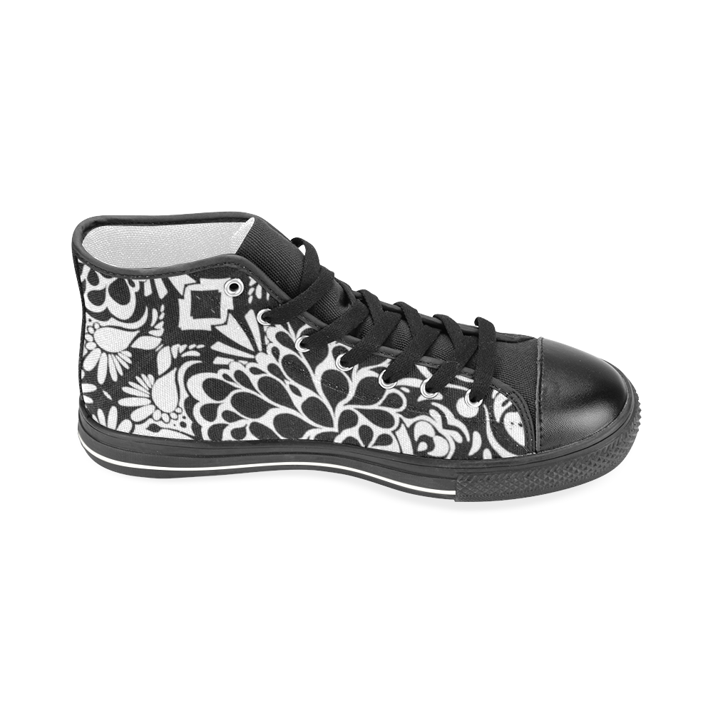 70s Wall Paper Black and White Men’s Classic High Top Canvas Shoes (Model 017)