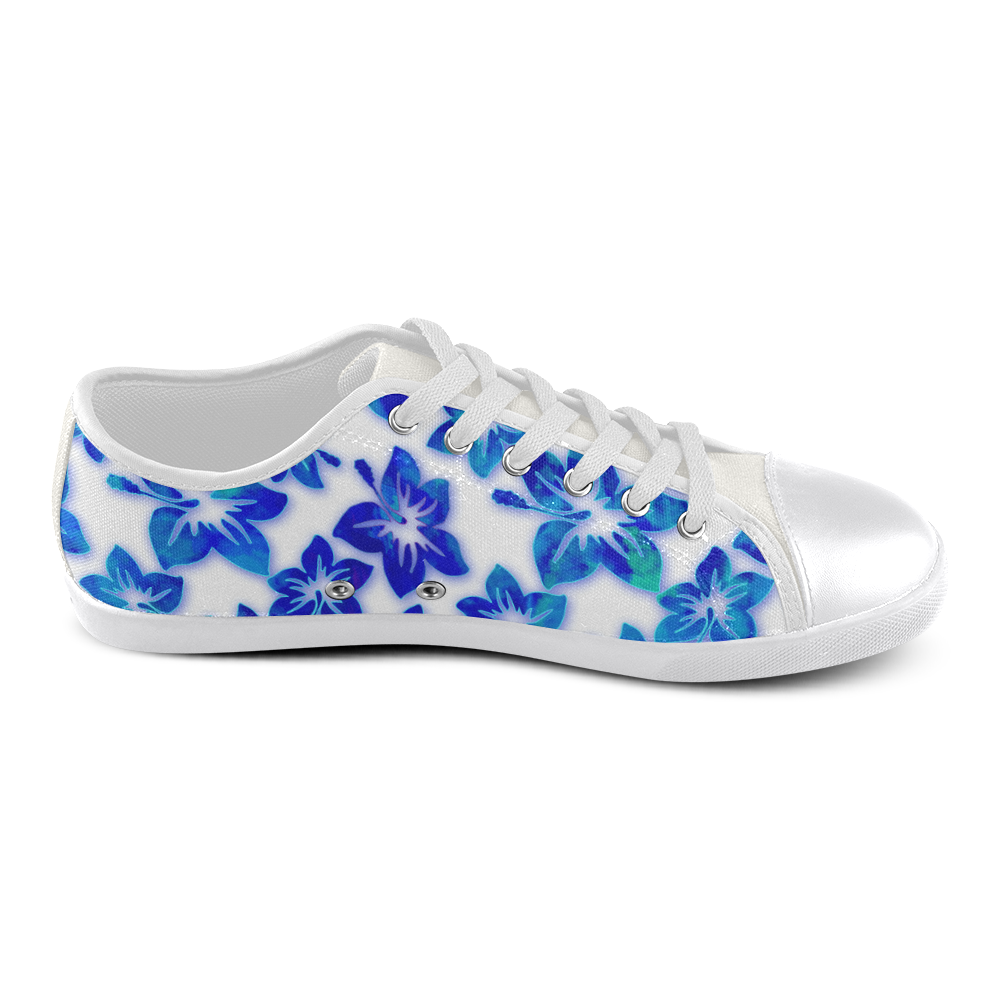 blue hibiscus Canvas Shoes for Women/Large Size (Model 016)