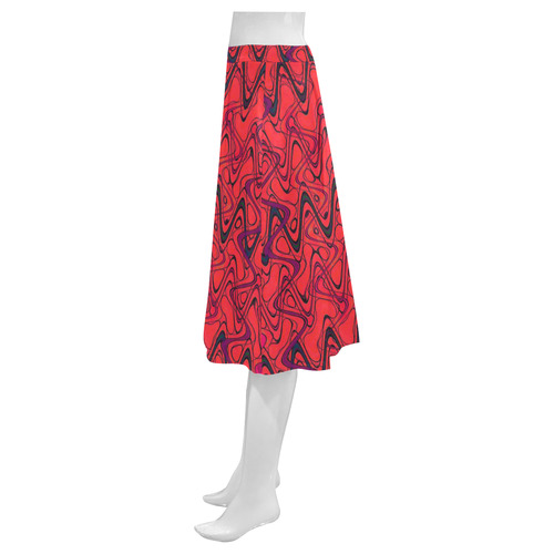 Red and Black Waves Mnemosyne Women's Crepe Skirt (Model D16)