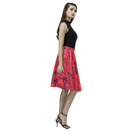 Red and Black Waves Melete Pleated Midi Skirt (Model D15)