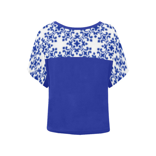 Sapphire Blue Damask Women's Batwing-Sleeved Blouse T shirt (Model T44)