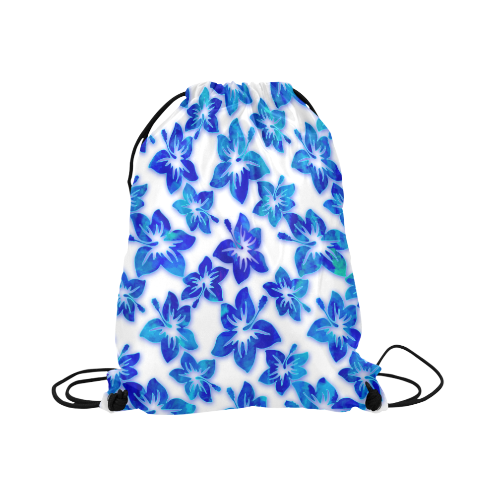 blue hibiscus Large Drawstring Bag Model 1604 (Twin Sides)  16.5"(W) * 19.3"(H)