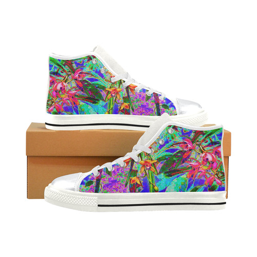 Crazy Bright Rainbow Garden High Top Canvas Shoes for Kid (Model 017)