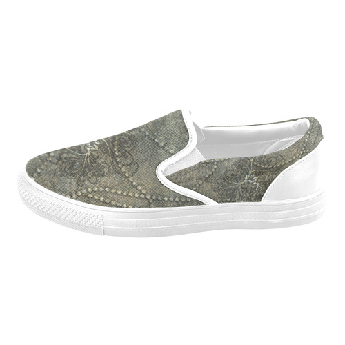 Floral design in stone optic Women's Unusual Slip-on Canvas Shoes (Model 019)