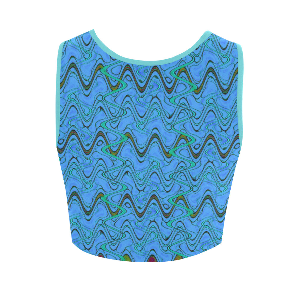 Blue Green and Black Waves Women's Crop Top (Model T42)