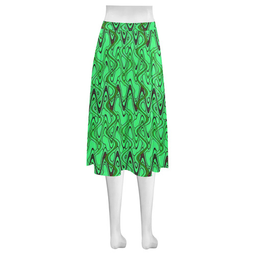 Green and Black Waves Mnemosyne Women's Crepe Skirt (Model D16)