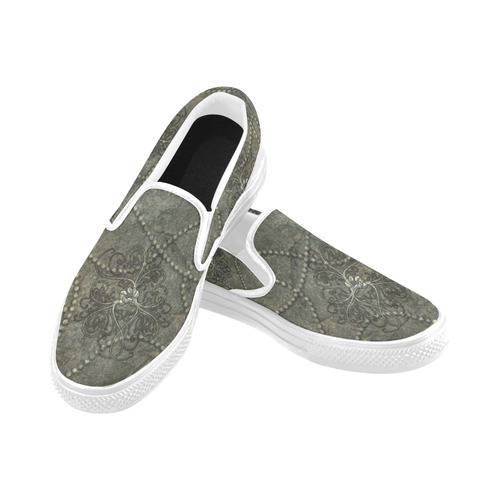 Floral design in stone optic Women's Unusual Slip-on Canvas Shoes (Model 019)