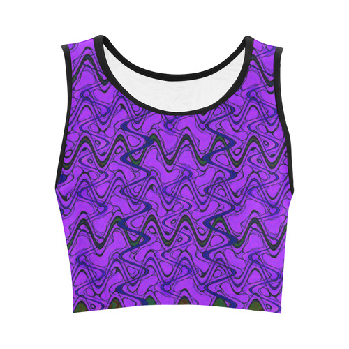 Purple and Black Waves Women's Crop Top (Model T42)