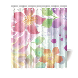 Watercolor Splash Red Green Floral Pattern Shower Curtain 66"x72"