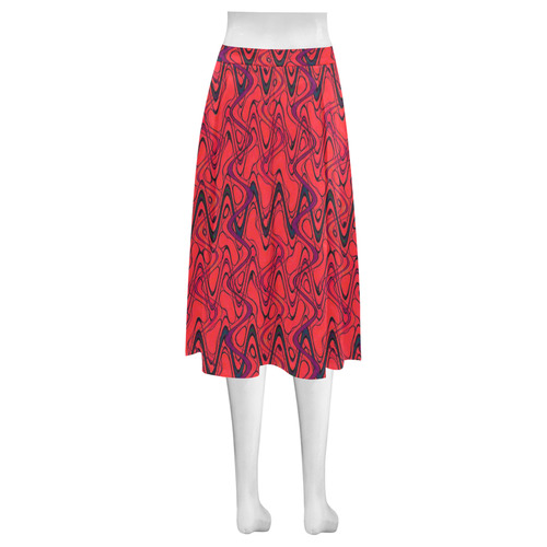 Red and Black Waves Mnemosyne Women's Crepe Skirt (Model D16)