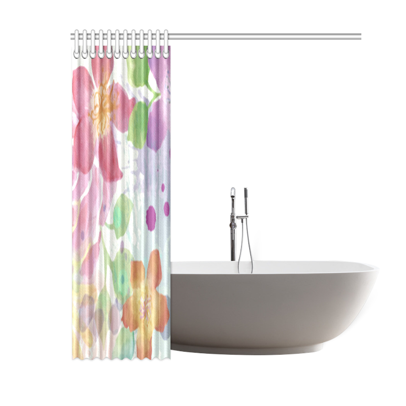 Watercolor Splash Red Green Floral Pattern Shower Curtain 60"x72"